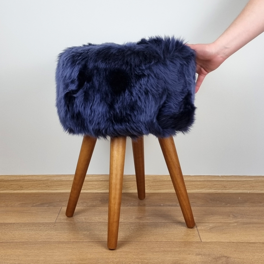 Shear Elegance – Dark Blue Sheepskin Stool